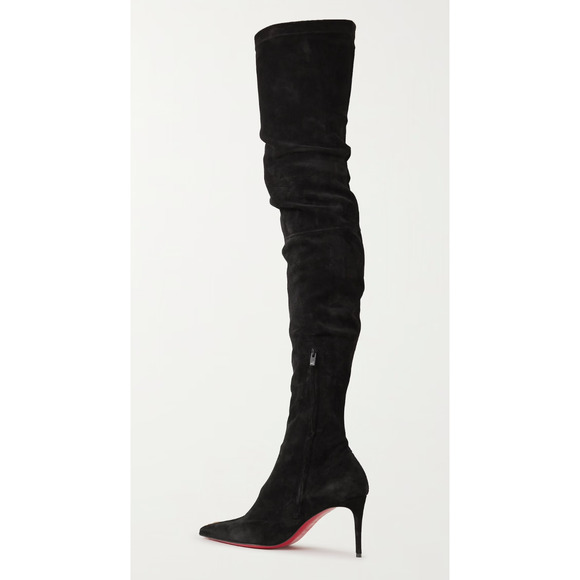 Christian Louboutin Kate Botta Alta 85 Black Suede OTK Knee Thigh Heel Boot 38.5 - Picture 13 of 16